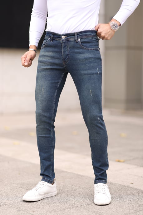 TRENDYOL MAN Heren Donkerblauw Effen Skinny Normale taille Jeans - Image 6