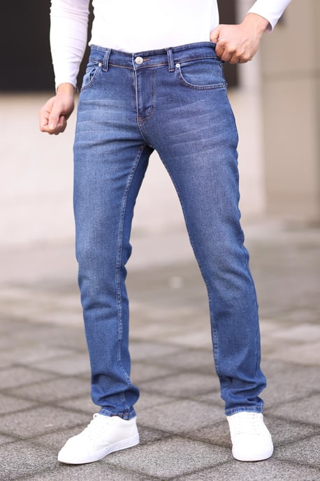 TRENDYOL MAN Heren Blauw Effen Skinny Normale taille Jeans - Image 1