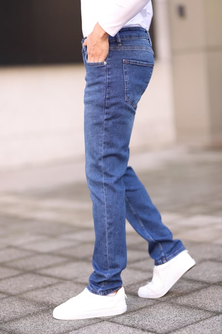 TRENDYOL MAN Heren Blauw Effen Skinny Normale taille Jeans - Image 2