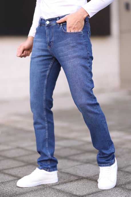 TRENDYOL MAN Heren Blauw Effen Skinny Normale taille Jeans - Image 3