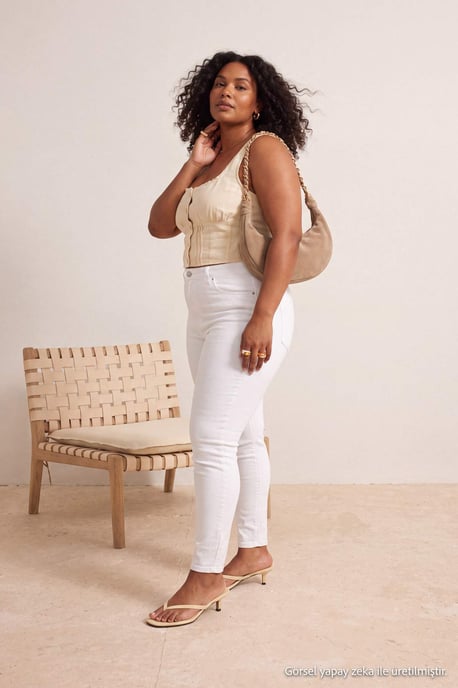 Trendyol Curve Dames Wit Effen Skinny Hoge taille Grote maten Jeans - Image 1