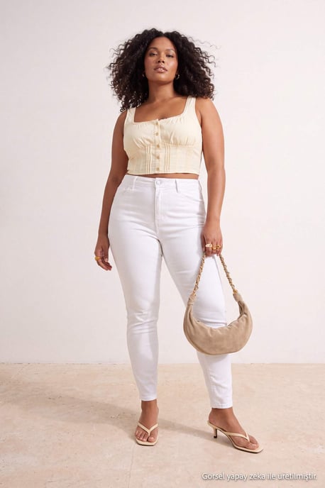 Trendyol Curve Dames Wit Effen Skinny Hoge taille Grote maten Jeans - Image 2