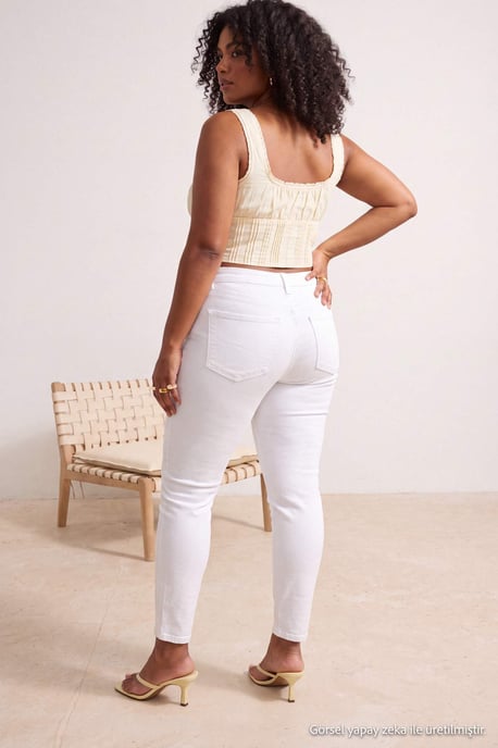 Trendyol Curve Dames Wit Effen Skinny Hoge taille Grote maten Jeans - Image 3