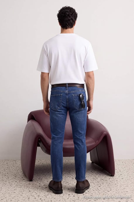 TRENDYOL MAN Heren Donkerblauw Effen Skinny Normale taille Jeans - Image 3
