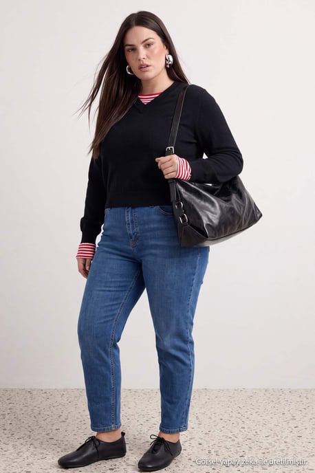 Trendyol Curve Dames Blauw Effen Skinny Hoge taille Grote maten Jeans - Image 2