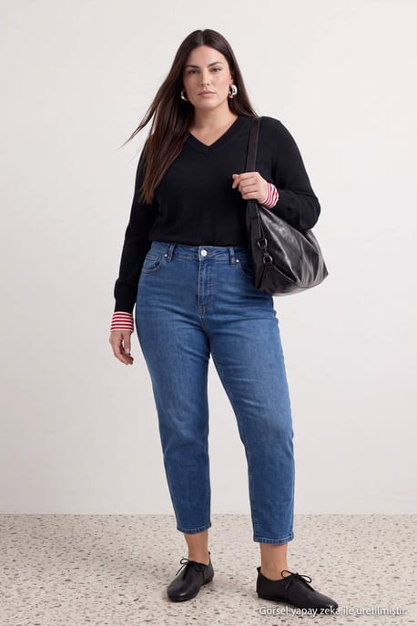 Trendyol Curve Dames Blauw Effen Skinny Hoge taille Grote maten Jeans - Image 6