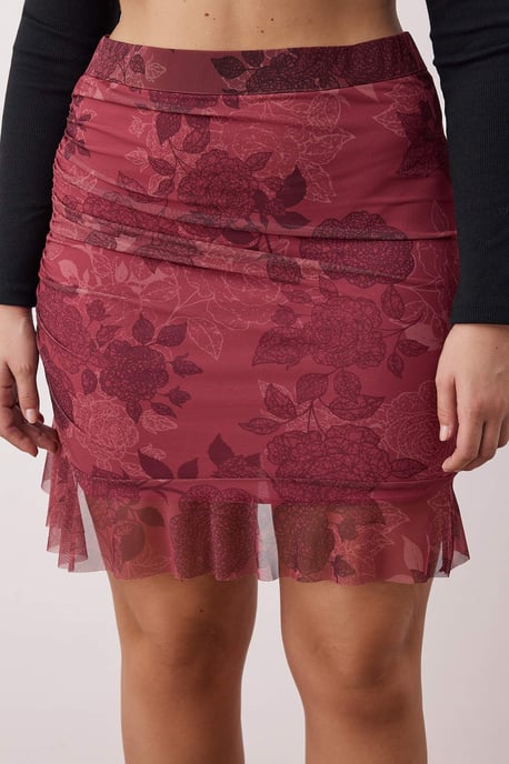 Trendyol Curve Dames Bordeaux Bloemen Kort / Mini Grote maten Rokken - Image 2