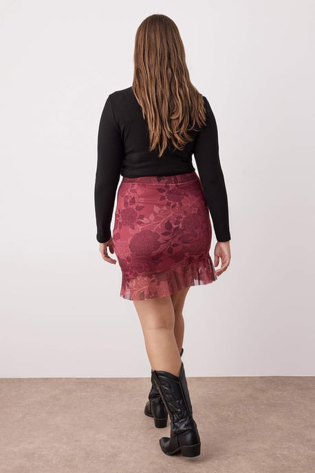 Trendyol Curve Dames Bordeaux Bloemen Kort / Mini Grote maten Rokken - Image 3