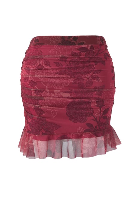 Trendyol Curve Dames Bordeaux Bloemen Kort / Mini Grote maten Rokken - Image 4