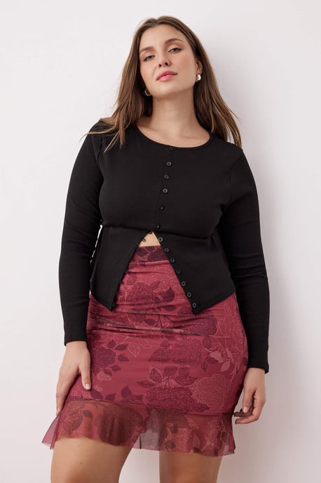 Trendyol Curve Dames Bordeaux Bloemen Kort / Mini Grote maten Rokken - Image 6