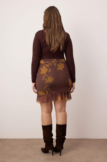 Trendyol Curve Dames Bruin Bloemen Kort / Mini Grote maten Rokken - Image 3