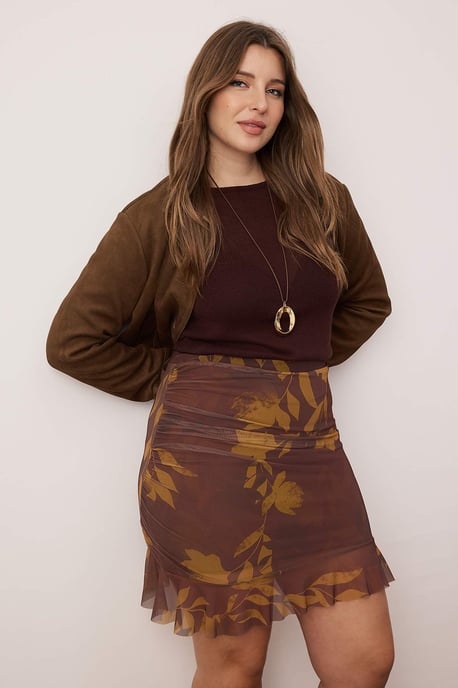 Trendyol Curve Dames Bruin Bloemen Kort / Mini Grote maten Rokken - Image 4