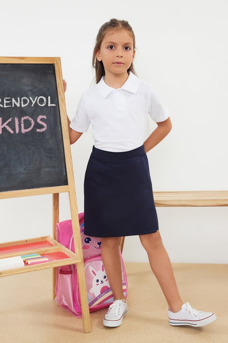 TRENDYOLKIDS Meisjes Donkerblauw Effen Kort / Mini Basic A-lijn Rokken - Image 4