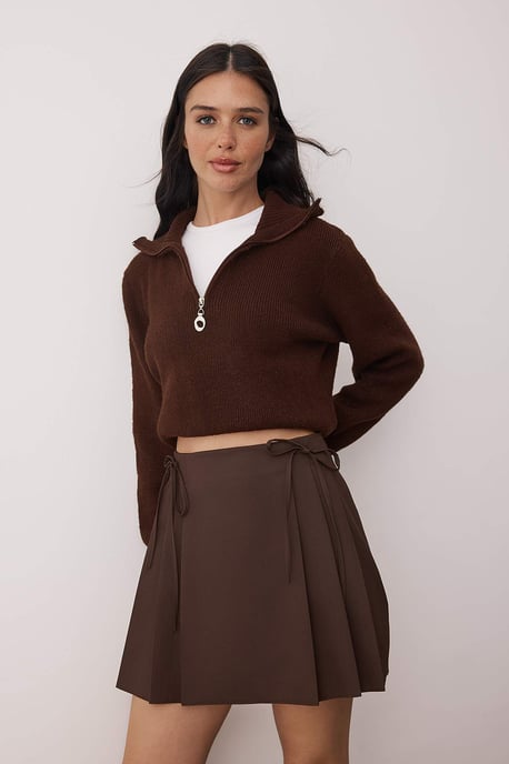 TRENDYOLMİLLA Dames Bruin Effen Kort / Mini A-lijn A-lijn Rokken - Image 4