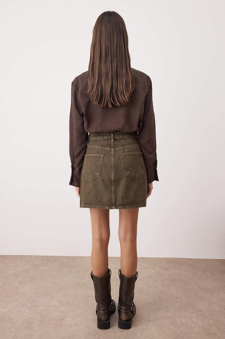 TRENDYOLMİLLA Dames Kaki Effen Kort / Mini Kokerrok- rok Kokerrok- rok Rokken - Image 4