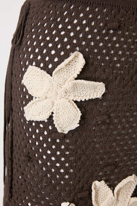 TRENDYOLMİLLA Dames Bruin Bloemen Kort / Mini Kokerrok- rok Rokken - Image 5