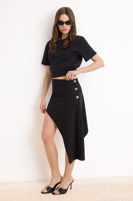 TRENDYOLMİLLA Dames Zwart Effen Kort / Mini Asymmetrisch Asymmetrisch Rokken - Image 2