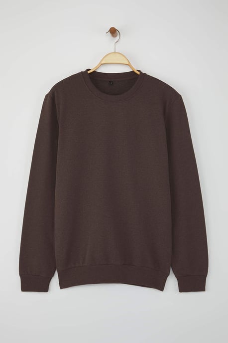 TRENDYOL MAN Heren Bruin Effen Lang Regular fit Sweatshirts - Image 2