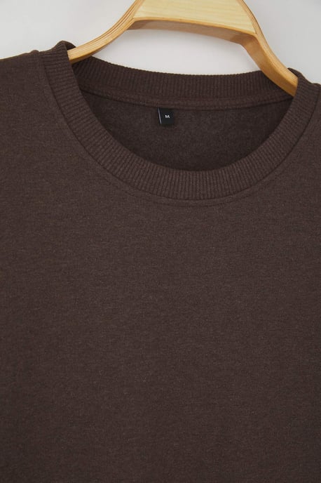 TRENDYOL MAN Heren Bruin Effen Lang Regular fit Sweatshirts - Image 3