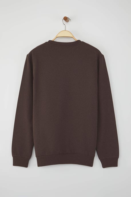 TRENDYOL MAN Heren Bruin Effen Lang Regular fit Sweatshirts - Image 4