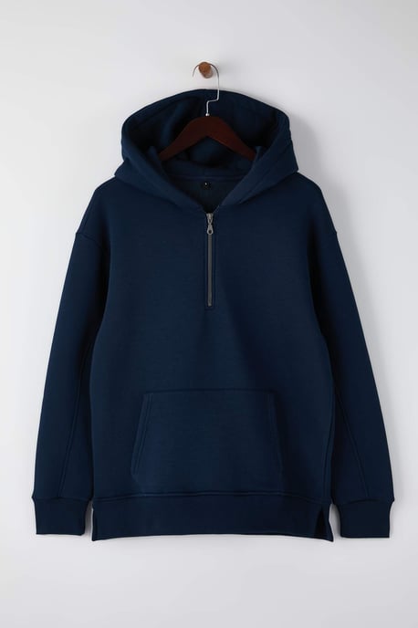 TRENDYOL MAN Heren Donkerblauw Effen Lang Oversized Sweatshirts - Image 5