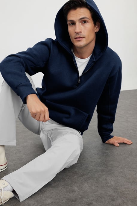 TRENDYOL MAN Heren Donkerblauw Effen Lang Oversized Sweatshirts - Image 6