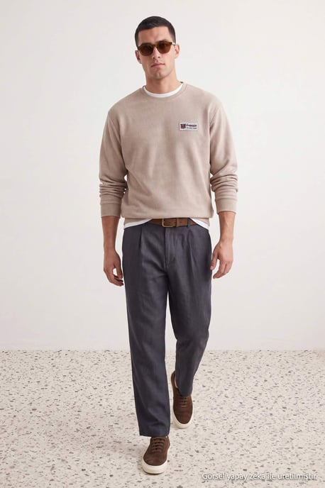 TRENDYOL MAN Heren Grijs Slogan Lang Oversized Sweatshirts - Image 2