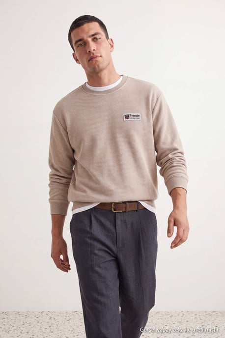 TRENDYOL MAN Heren Grijs Slogan Lang Oversized Sweatshirts - Image 6