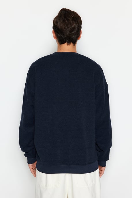 TRENDYOL MAN Heren Donkerblauw Slogan Lang Oversized Sweatshirts - Image 5