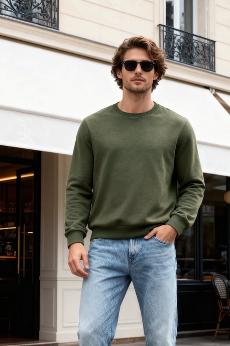 TRENDYOL MAN Heren Kaki Effen Lang Regular fit Sweatshirts - Image 1