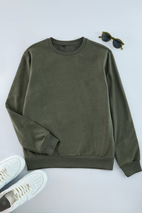 TRENDYOL MAN Heren Kaki Effen Lang Regular fit Sweatshirts - Image 2