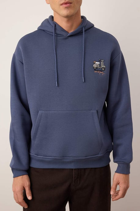 TRENDYOL MAN Heren Donkerblauw Slogan Lang Oversized Sweatshirts - Image 2
