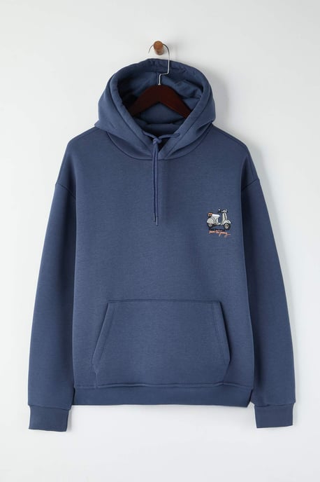 TRENDYOL MAN Heren Donkerblauw Slogan Lang Oversized Sweatshirts - Image 4