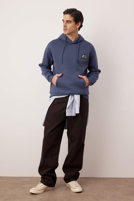 TRENDYOL MAN Heren Donkerblauw Slogan Lang Oversized Sweatshirts - Image 6
