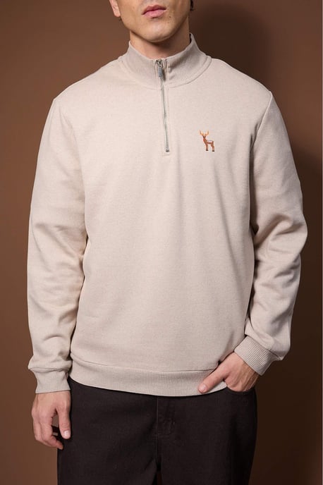 TRENDYOL MAN Heren Beige Effen Lang Regular fit Sweatshirts - Image 2