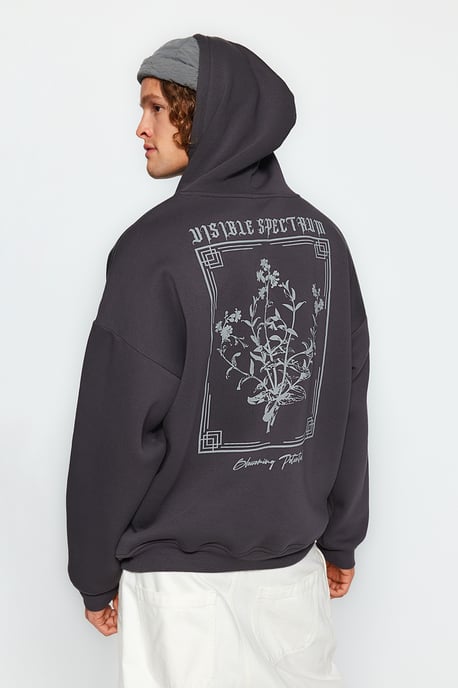 TRENDYOL MAN Heren Grijs Bloemen Lang Oversized Sweatshirts - Image 1