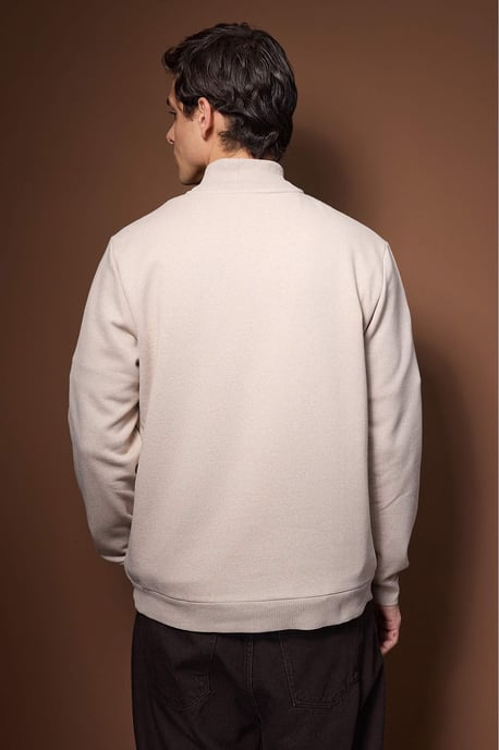 TRENDYOL MAN Heren Beige Effen Lang Regular fit Sweatshirts - Image 3