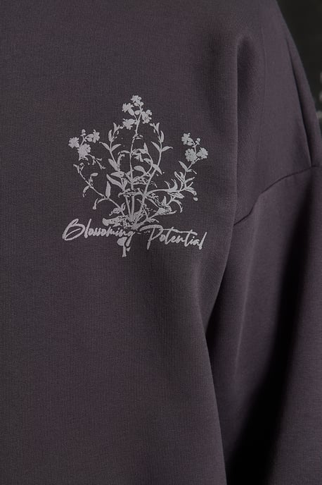 TRENDYOL MAN Heren Grijs Bloemen Lang Oversized Sweatshirts - Image 4