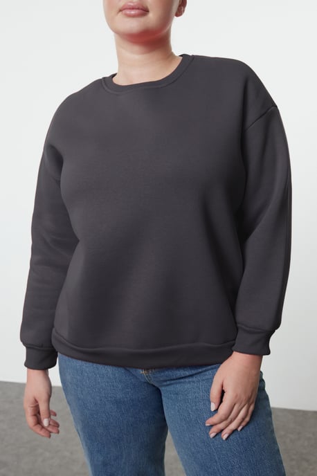 Trendyol Curve Dames Grijs Effen Lang Oversized Grote maten Sweatshirts - Image 2