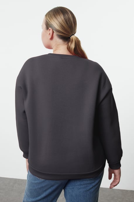 Trendyol Curve Dames Grijs Effen Lang Oversized Grote maten Sweatshirts - Image 3