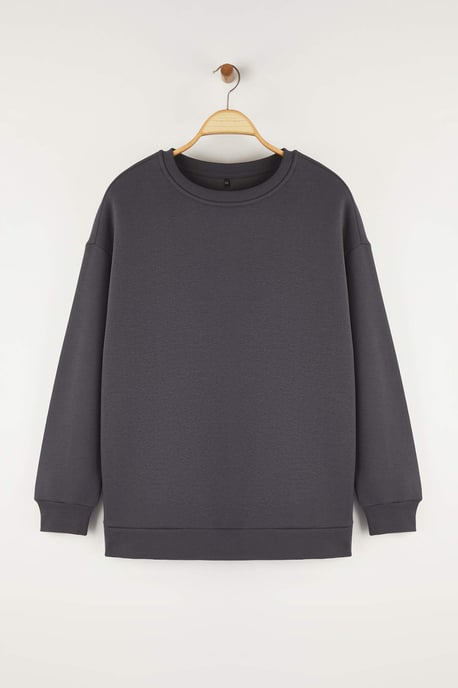Trendyol Curve Dames Grijs Effen Lang Oversized Grote maten Sweatshirts - Image 4