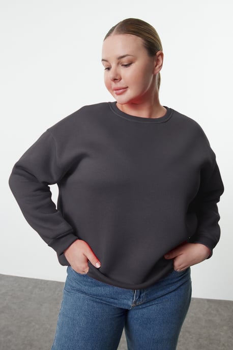 Trendyol Curve Dames Grijs Effen Lang Oversized Grote maten Sweatshirts - Image 6