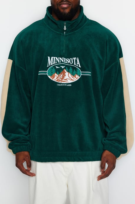TRENDYOL MAN Heren Groen Slogan Lang Oversized Grote maten Sweatshirts - Image 3