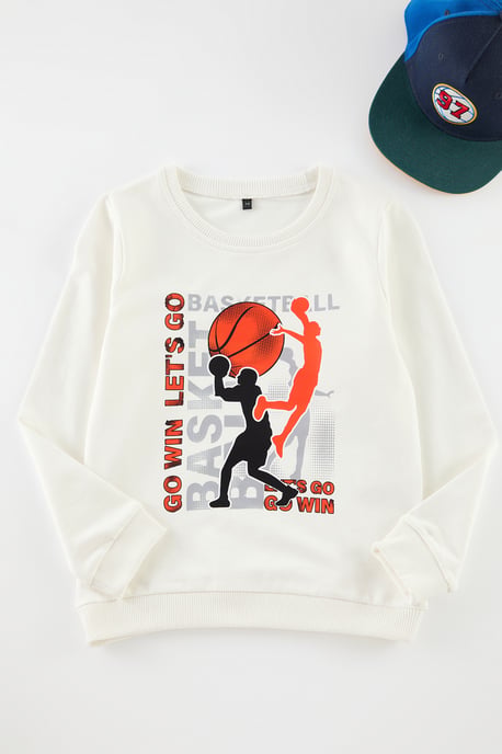 TRENDYOLKIDS Jongens Ecru Slogan Lang Regular fit Sweatshirts - Image 2