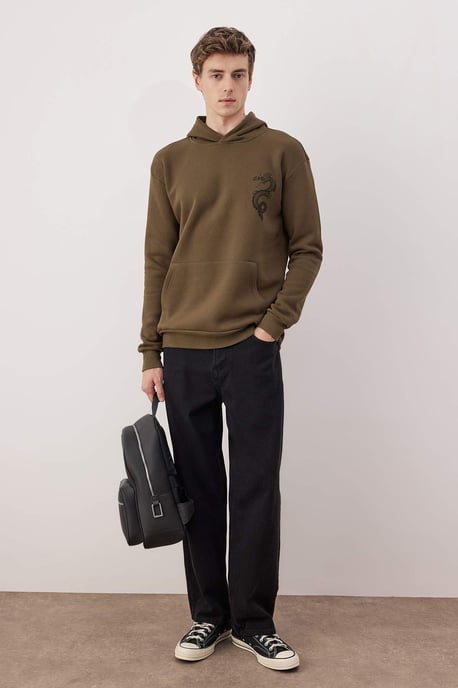 TRENDYOL MAN Heren Kaki Effen Lang Regular fit Sweatshirts - Image 1
