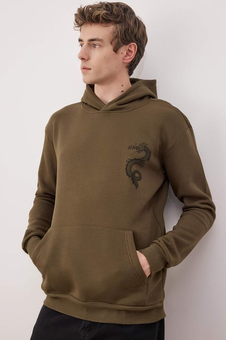TRENDYOL MAN Heren Kaki Effen Lang Regular fit Sweatshirts - Image 5