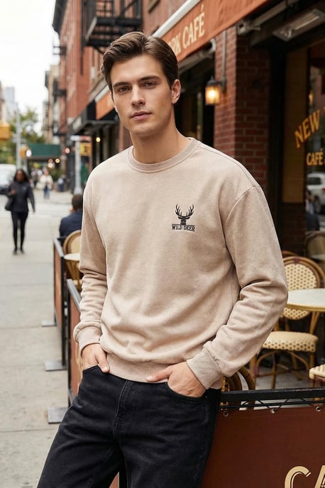 TRENDYOL MAN Heren Beige Dierenprint Lang Oversized Sweatshirts - Image 1