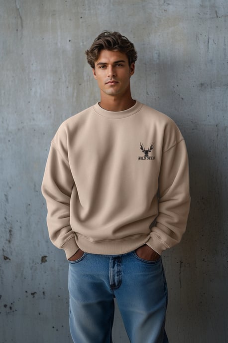 TRENDYOL MAN Heren Beige Dierenprint Lang Oversized Sweatshirts - Image 2