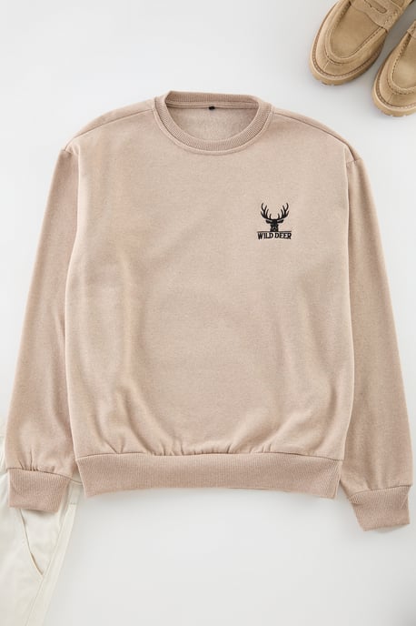 TRENDYOL MAN Heren Beige Dierenprint Lang Oversized Sweatshirts - Image 3