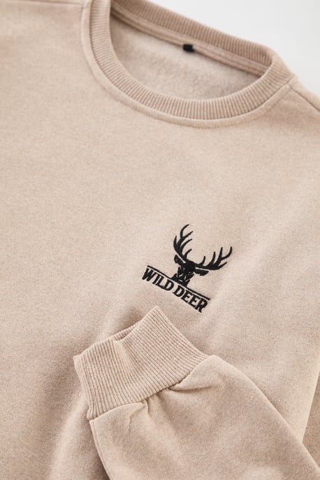 TRENDYOL MAN Heren Beige Dierenprint Lang Oversized Sweatshirts - Image 4